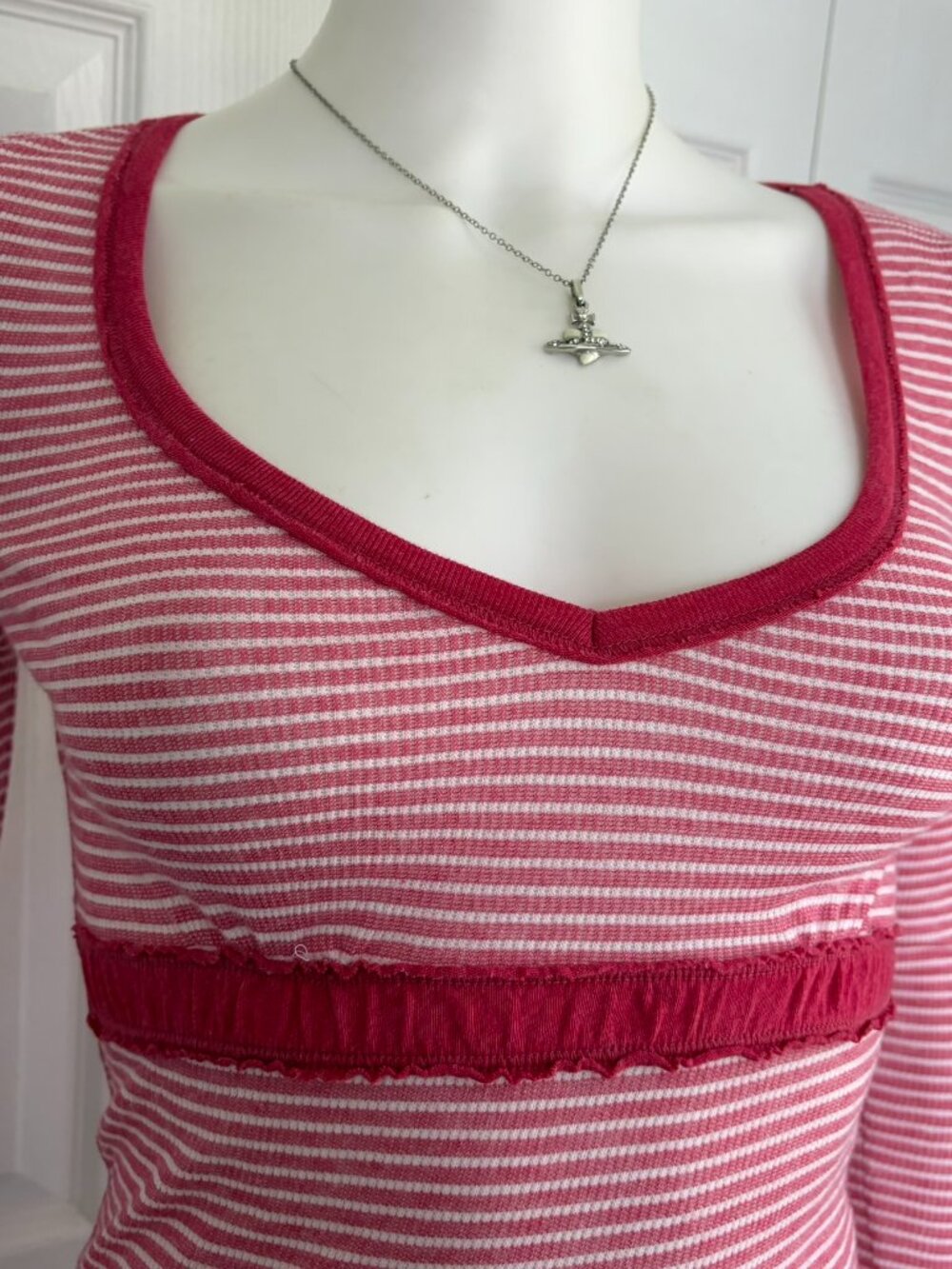 Hollister size medium pink and white striped long sleeve babydoll top y2k - Picture 9 of 11